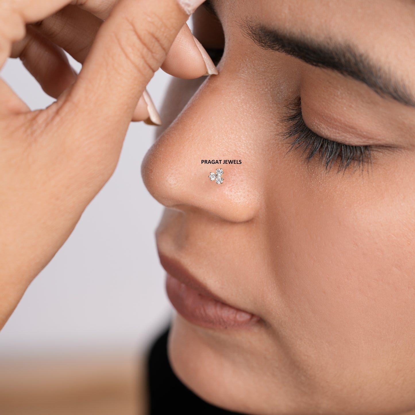 Gold Round  Diamond Trio Tiny Nose Stud/ Simple Three Stone Cluster Nose Stud / Tiny Diamond Studs / Last Minute Gift