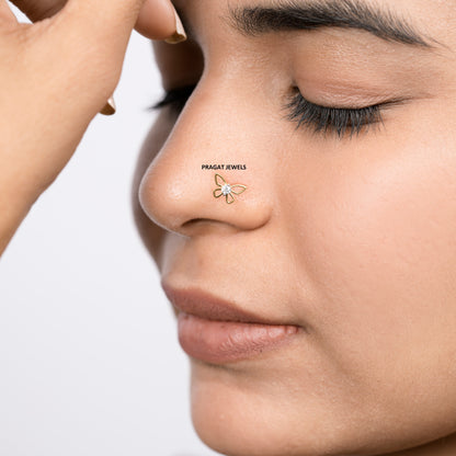 Butterfly Gold & Diamond Stud Nosepin Handmade Minimalist Jewelry NP1164