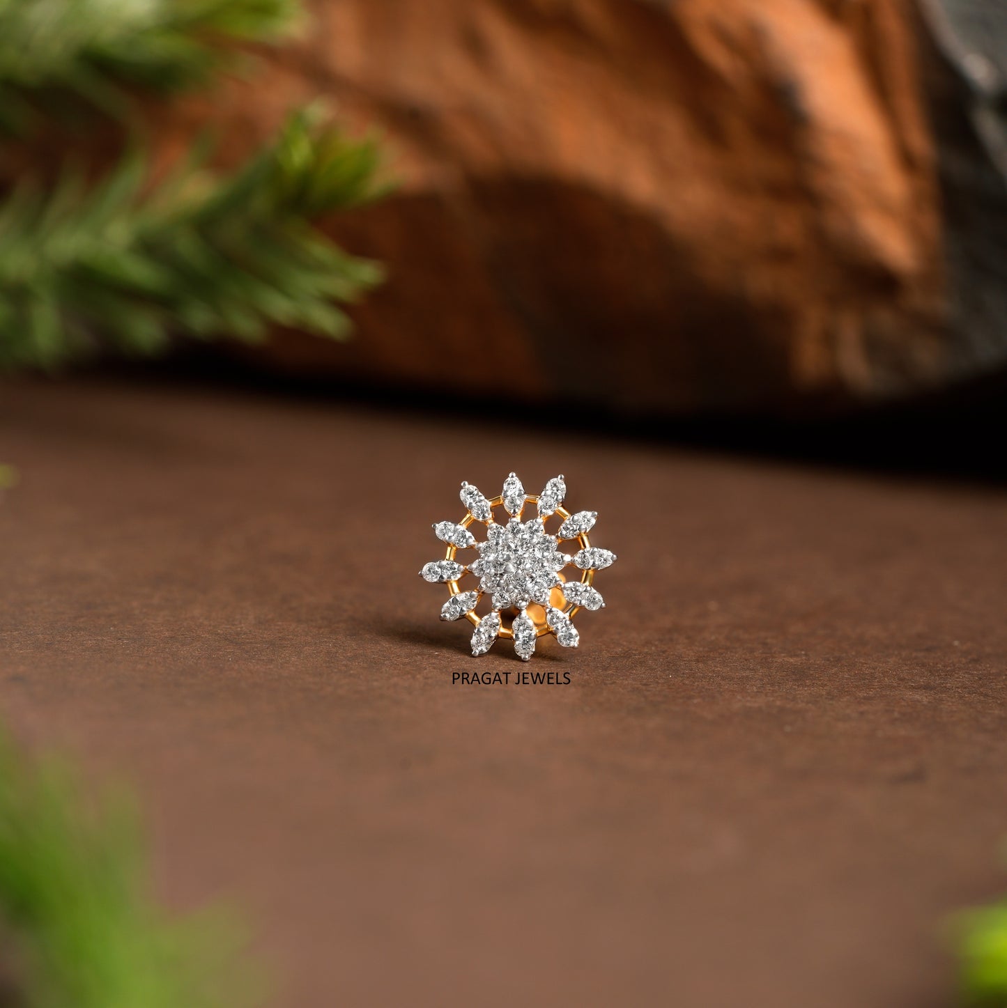 Diamond Cluster Nosepin Yellow Gold  Brilliant Cut Diamond Handcrafted With Love.