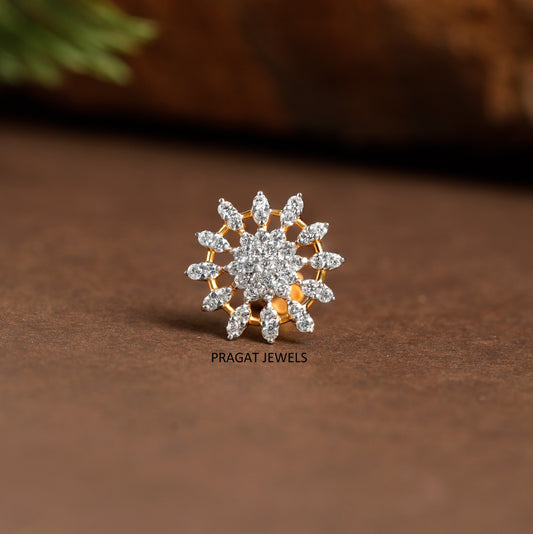 Diamond Cluster Nosepin Yellow Gold  Brilliant Cut Diamond Handcrafted With Love.