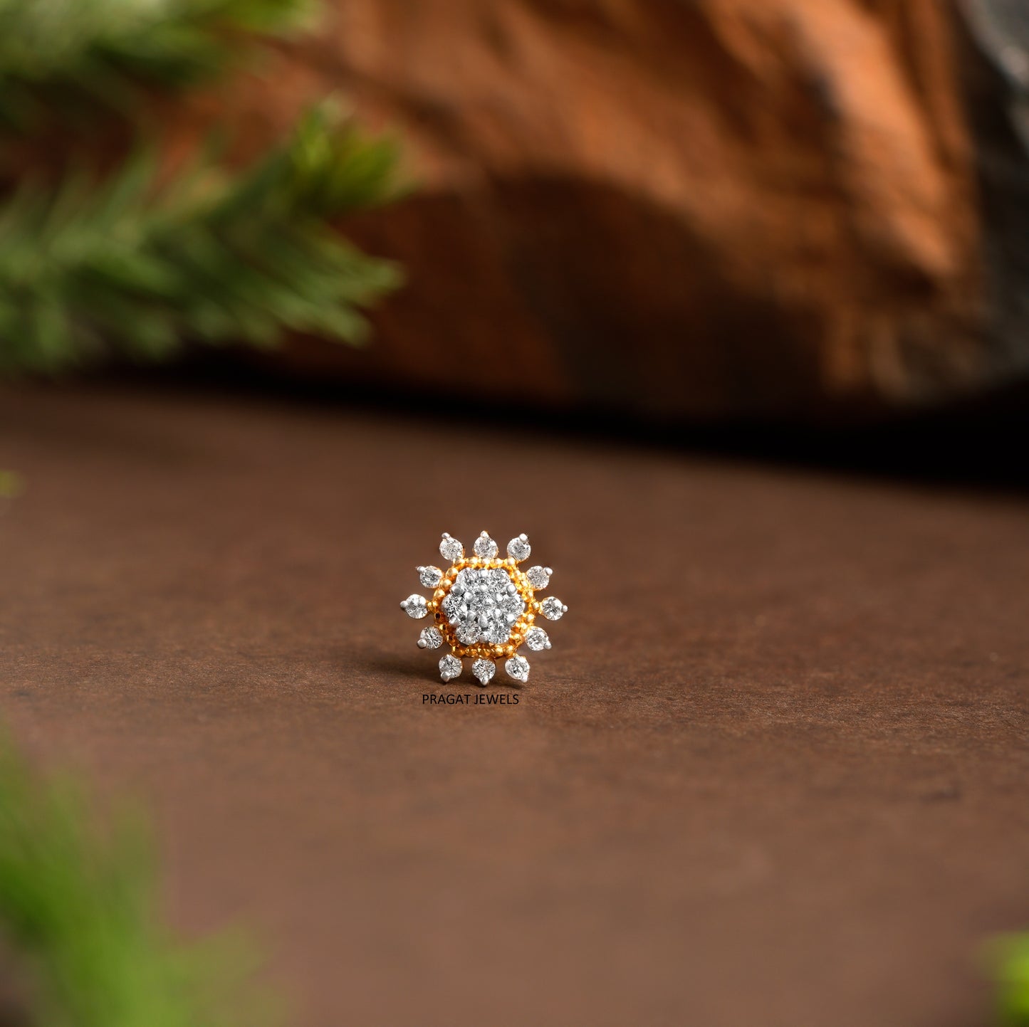 Natural Diamond Flower Stud for Nosepin Threaded Pin, Piercing Jewelry, Conch NP1121