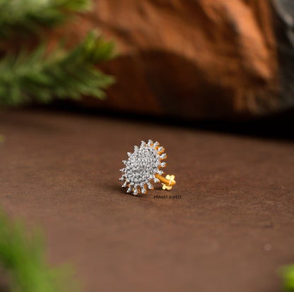 Yellow Gold Diamond Floral Round Nosepin A precious Gift for The Percious One.NP0674