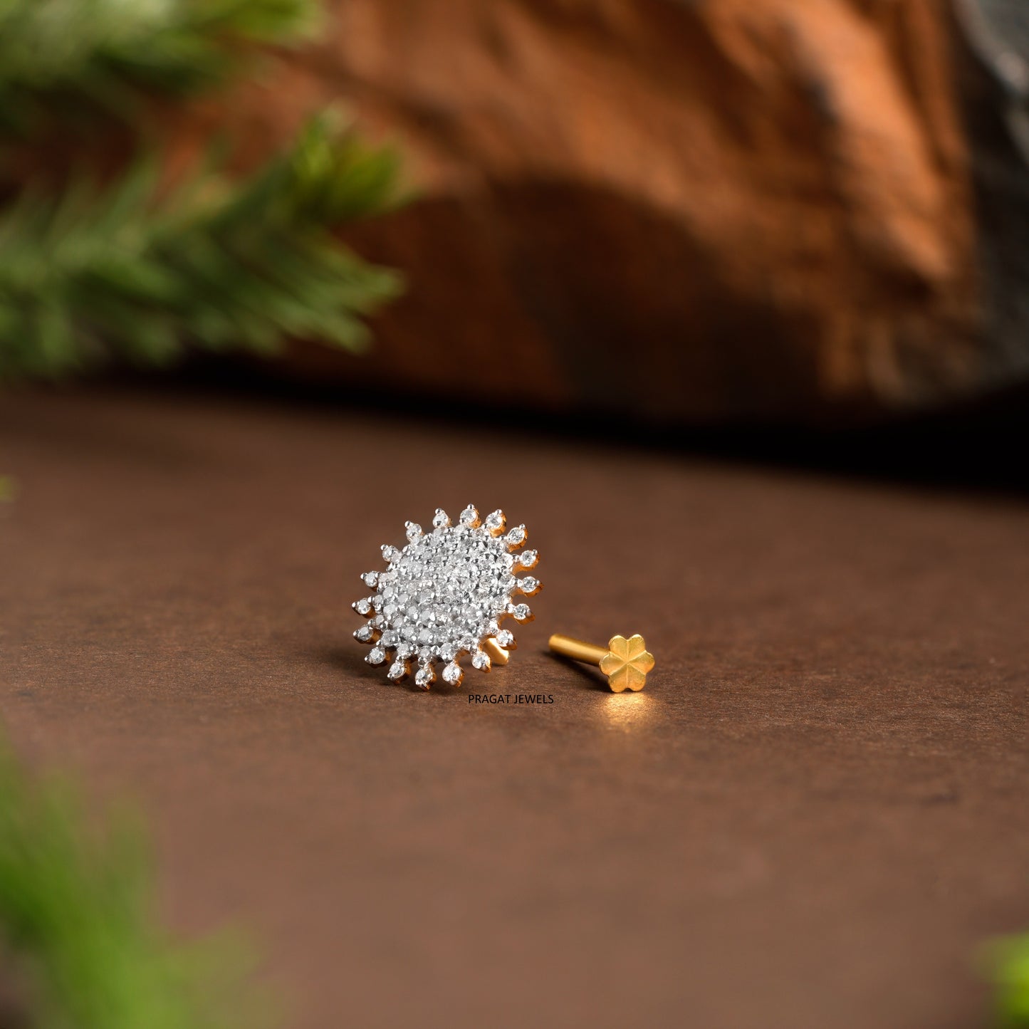 Yellow Gold Diamond Floral Round Nosepin A precious Gift for The Percious One.NP0674