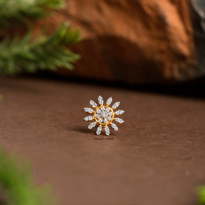 Flower Push Nosepin Stud, Indian Dangle Nose Stud, Tragus Stud, Helix Stud, Gold Nose Piercing,