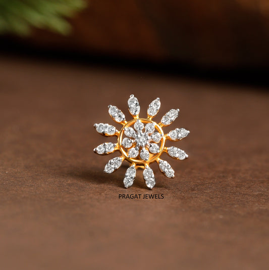 Flower Push Nosepin Stud, Indian Dangle Nose Stud, Tragus Stud, Helix Stud, Gold Nose Piercing,
