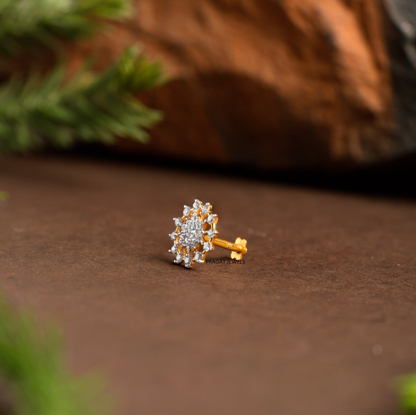 Gold Tiny Flower Nosepin  Solitaire Yellow gold Nosepin Jewelry