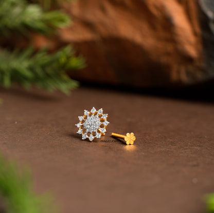Gold Tiny Flower Nosepin  Solitaire Yellow gold Nosepin Jewelry