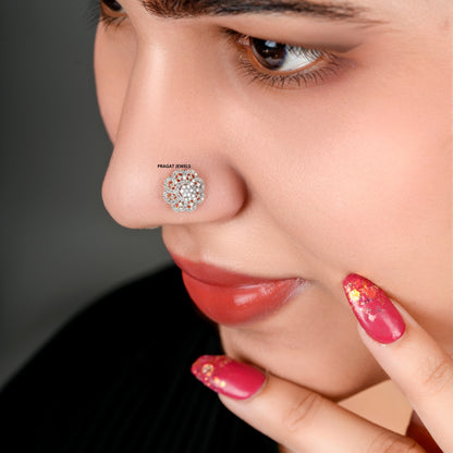 FLOWER NOSEPIN 18k Indian Nose Stud Traditional Nose Stud Indian Nose Ring Diamond Nose Piercing - PRAGAT JEWELS