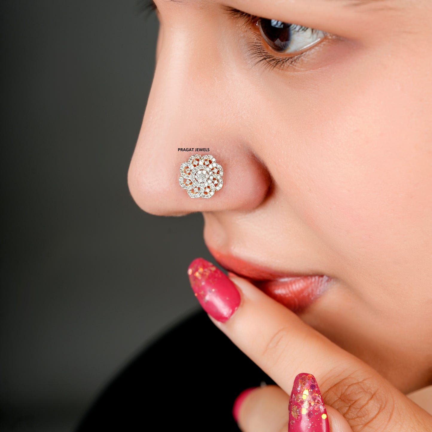 FLOWER NOSEPIN 18k Indian Nose Stud Traditional Nose Stud Indian Nose Ring Diamond Nose Piercing - PRAGAT JEWELS