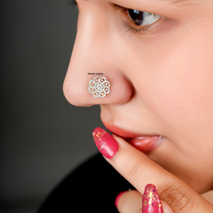 FLOWER NOSEPIN 18k Indian Nose Stud Traditional Nose Stud Indian Nose Ring Diamond Nose Piercing - PRAGAT JEWELS