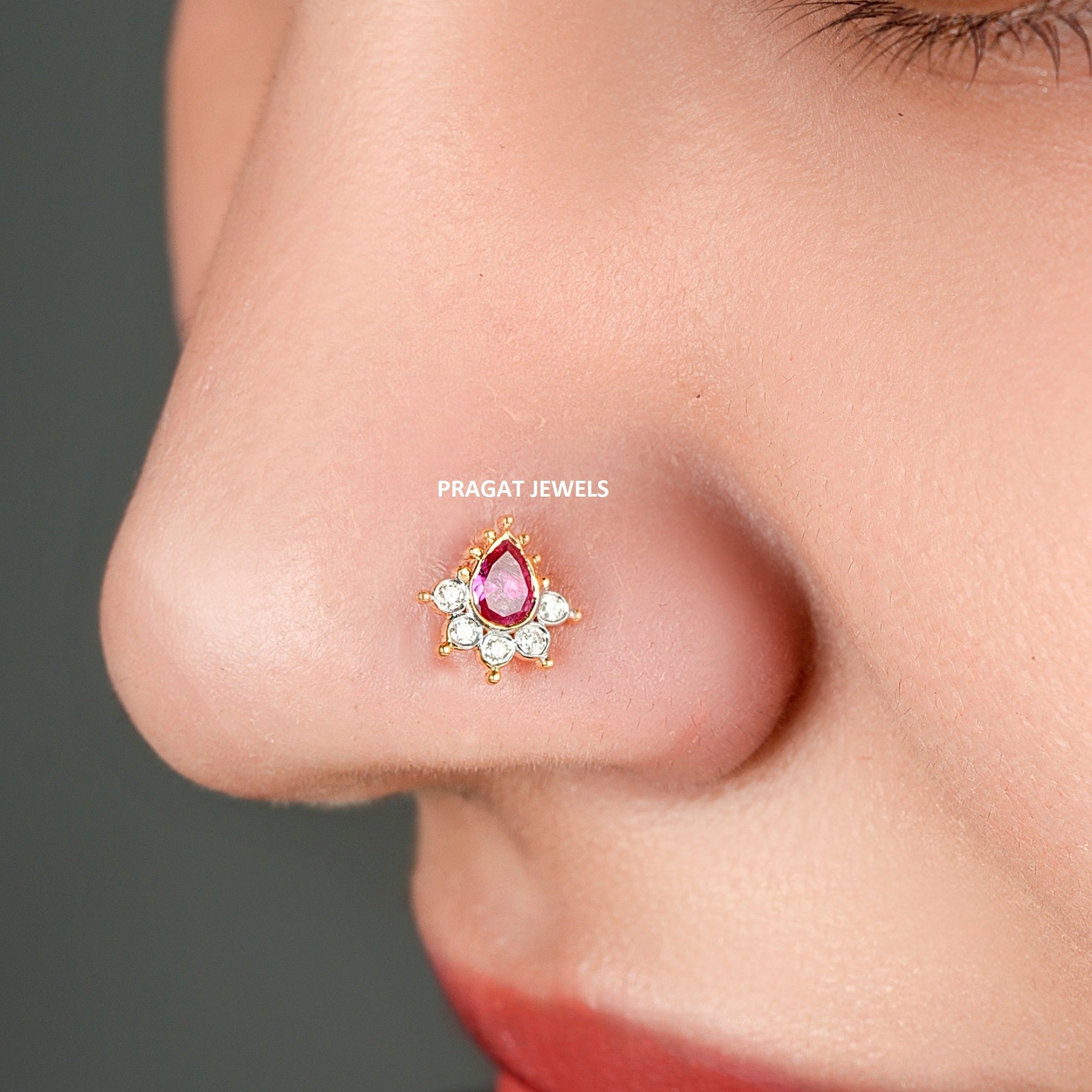 Diamond Stud Pear shape 18K Yellow Gold 8MM Nosepin ,A Perfect Gift For Your Perfect Partner. - PRAGAT JEWELS