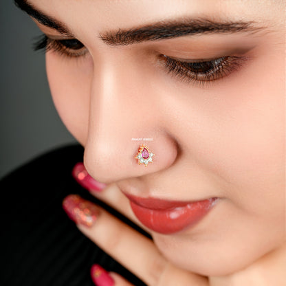Diamond Stud Pear shape 18K Yellow Gold 8MM Nosepin ,A Perfect Gift For Your Perfect Partner. - PRAGAT JEWELS