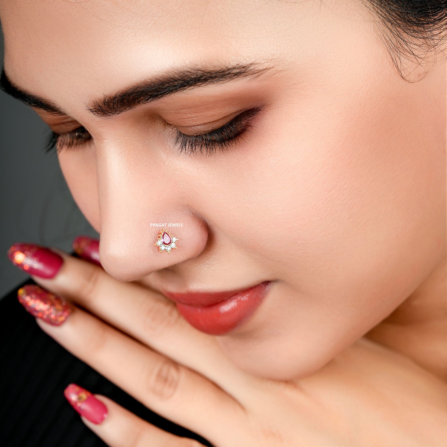 Diamond Stud Pear shape 18K Yellow Gold 8MM Nosepin ,A Perfect Gift For Your Perfect Partner. - PRAGAT JEWELS