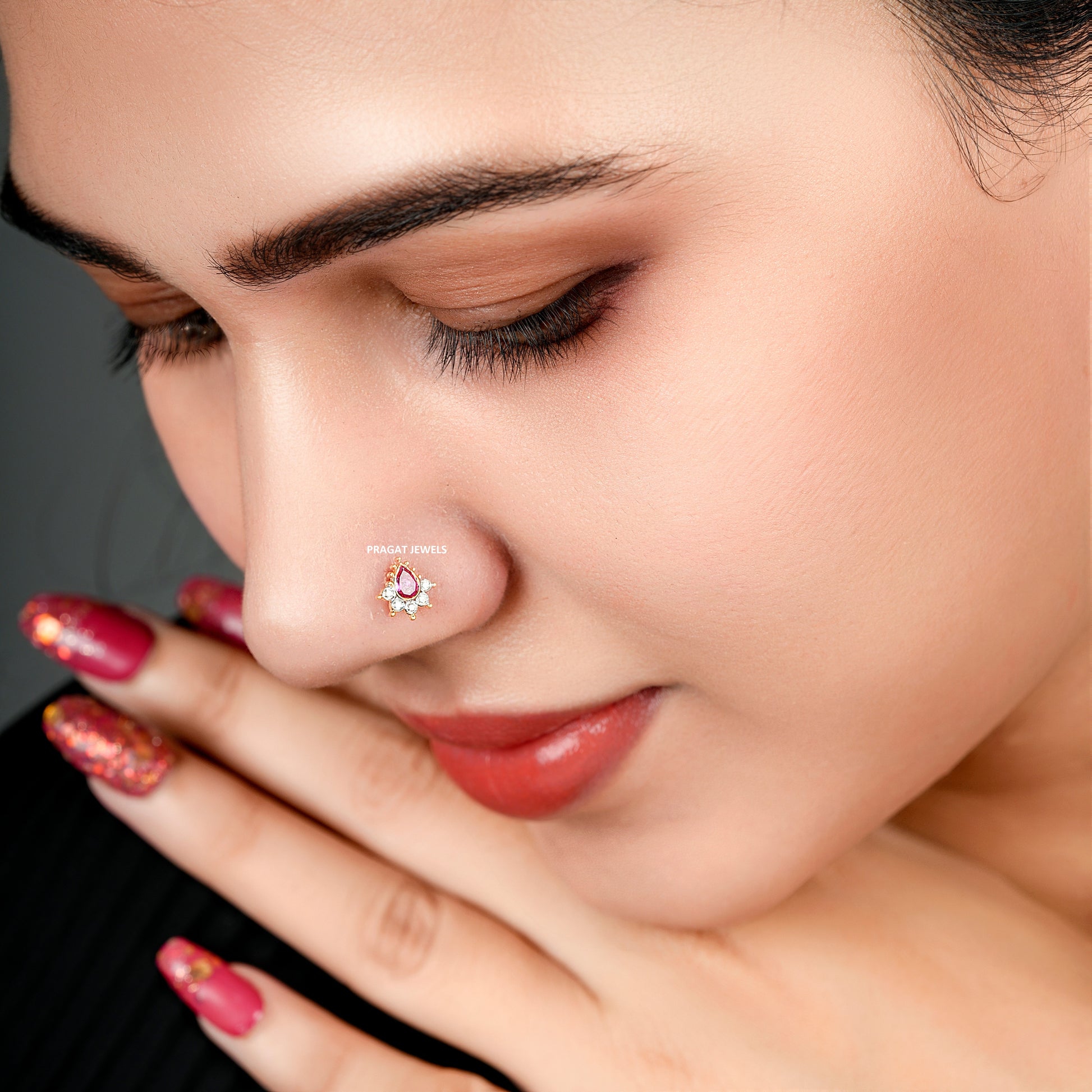 Diamond Stud Pear shape 18K Yellow Gold 8MM Nosepin ,A Perfect Gift For Your Perfect Partner. - PRAGAT JEWELS