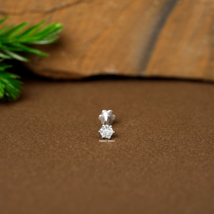 White Gold Single Diamond Nosepin/Andi Elegant Nose Jewelry for Women Gift  For The Real Diamond Nosestud ,