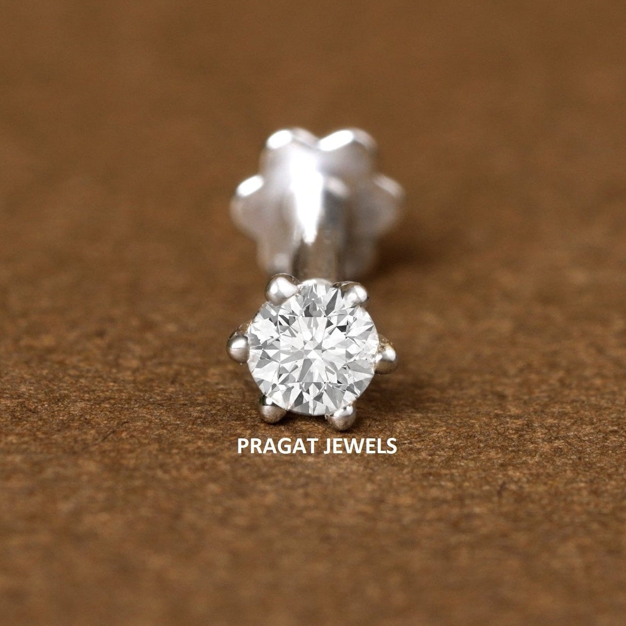 White Gold Single Diamond Nosepin/Andi Elegant Nose Jewelry for Women Gift  For The Real Diamond Nosestud ,