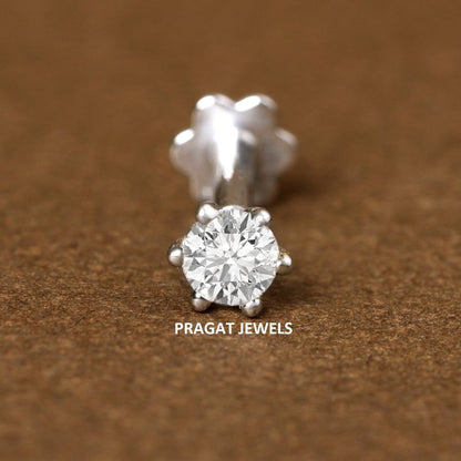 White Gold Single Diamond Nosepin/Andi Elegant Nose Jewelry for Women Gift  For The Real Diamond Nosestud ,