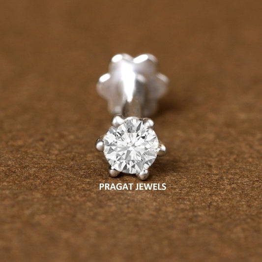 White Gold Single Diamond Nosepin/Andi Elegant Nose Jewelry for Women Gift  For The Real Diamond Nosestud ,