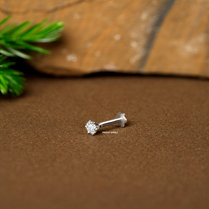 White Gold Single Diamond Nosepin/Andi Elegant Nose Jewelry for Women Gift  For The Real Diamond Nosestud ,