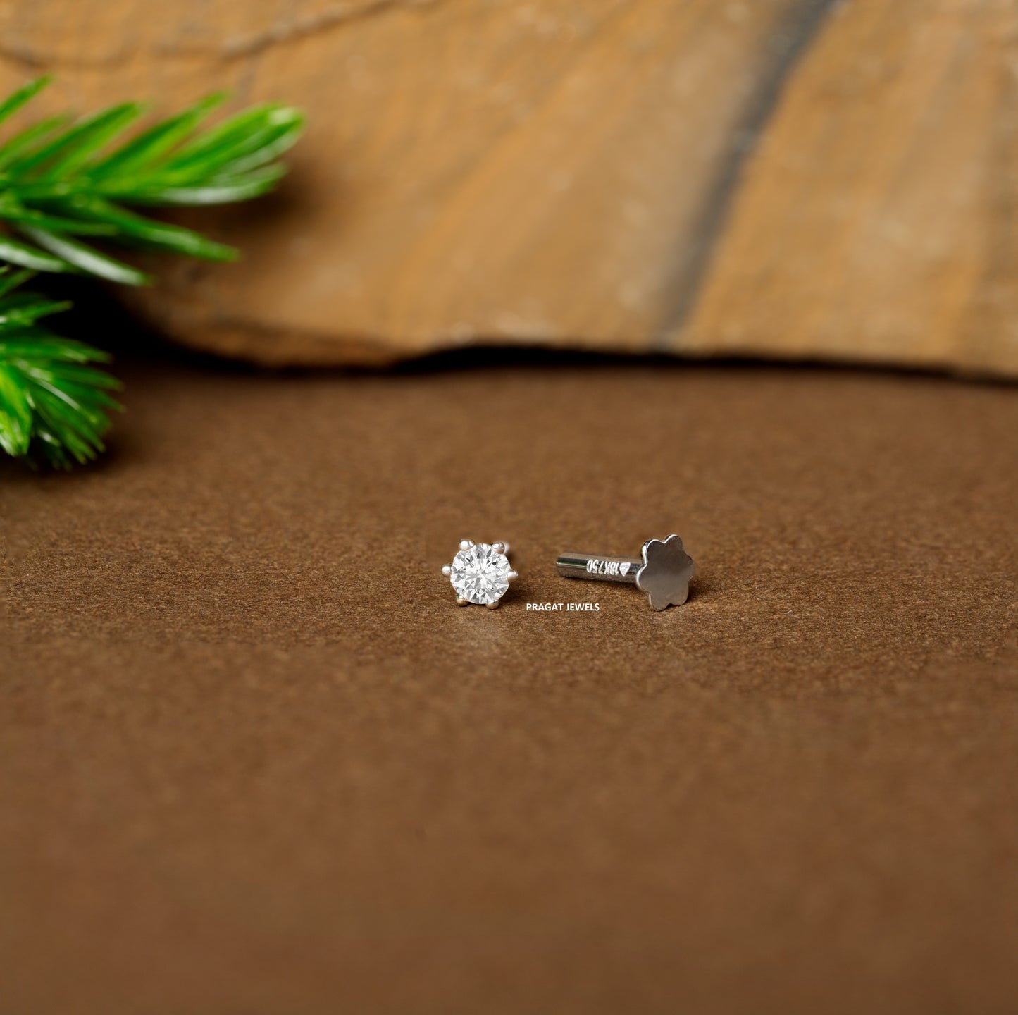 White Gold Single Diamond Nosepin/Andi Elegant Nose Jewelry for Women Gift  For The Real Diamond Nosestud ,