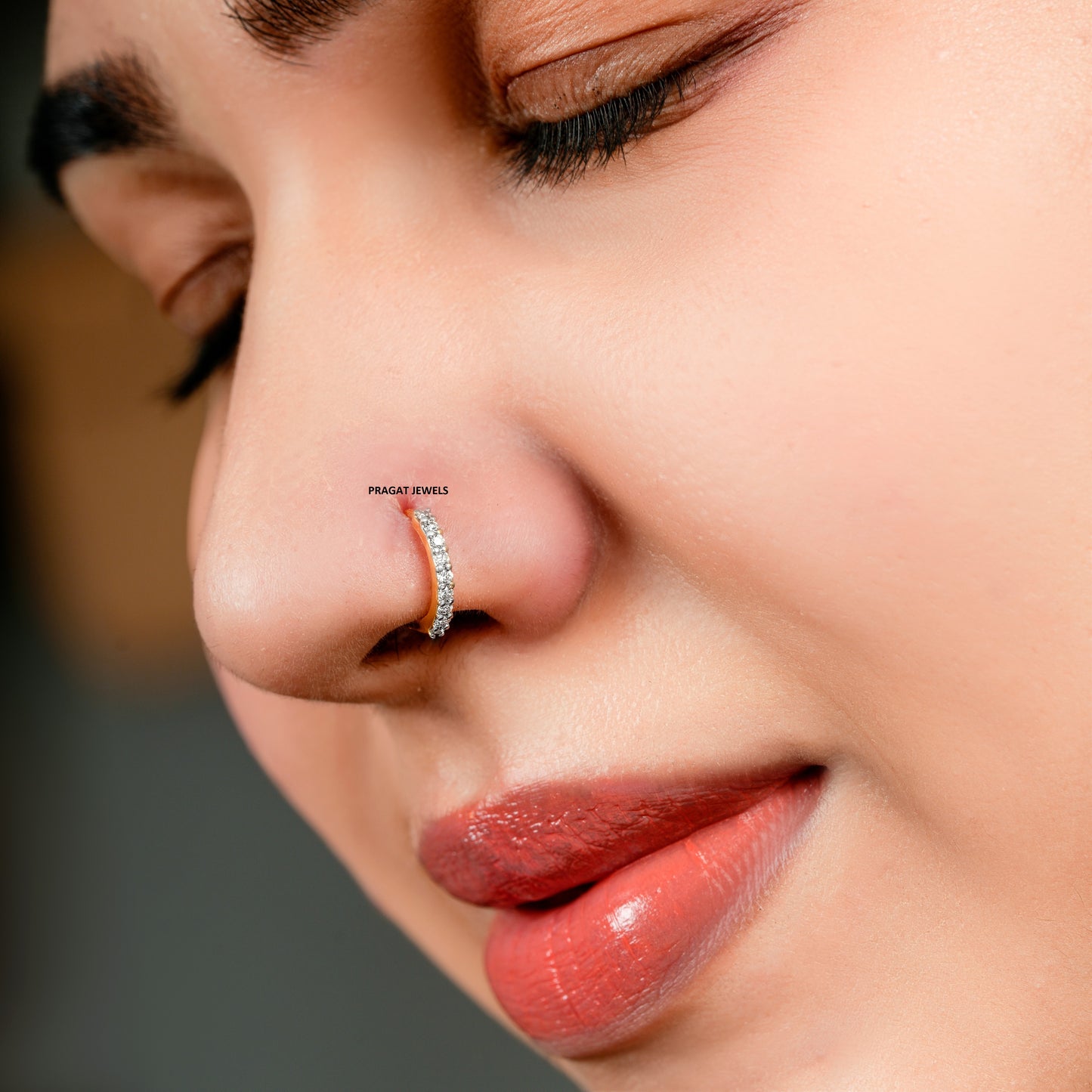 Brilliant Cut Diamond  18K Yellow Gold   Nose Ring,A Percious Gift for The Percious One. - PRAGAT JEWELS