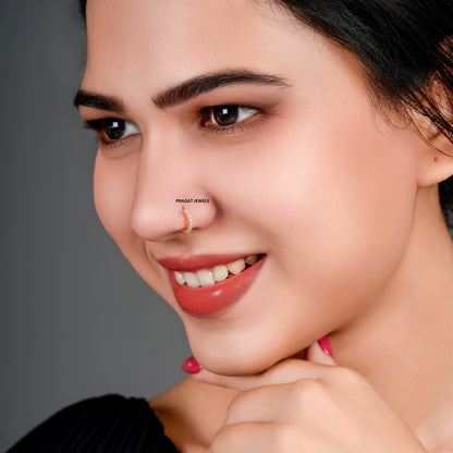 Brilliant Cut Diamond  18K Yellow Gold   Nose Ring,A Percious Gift for The Percious One. - PRAGAT JEWELS