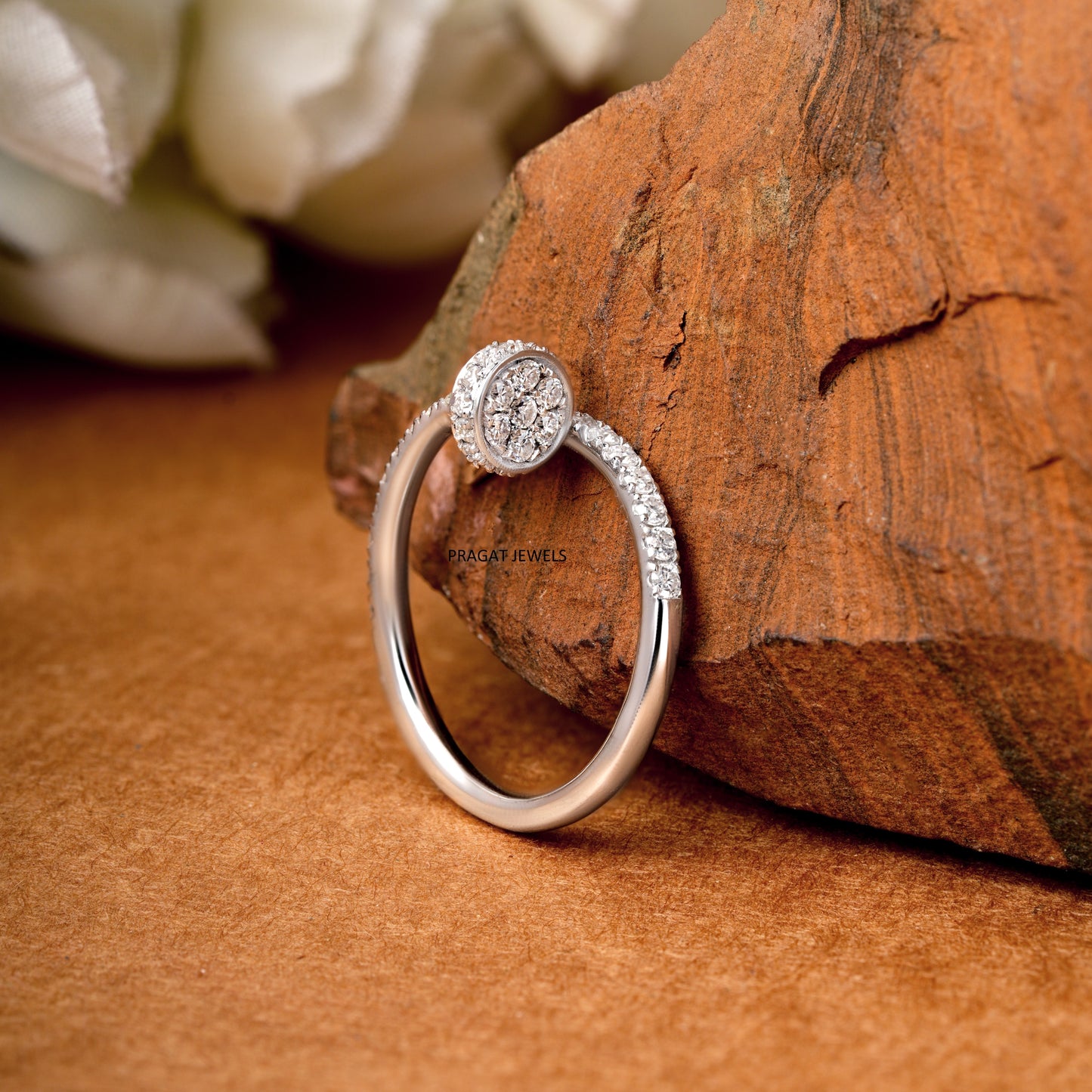Diamond cluster ring whine Gold Yellow Gold Brillant Cut Diamond Stud Ladies Engagement Ring, Hand crafted with love - PRAGAT JEWELS