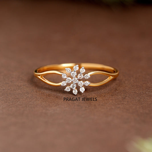 "14K Gold Floral Diamond Ring • Delicate Snowflake Cluster Ring • Dainty Gold Ring for Women • Gift for Her •  Fine Jewelry"LR10410