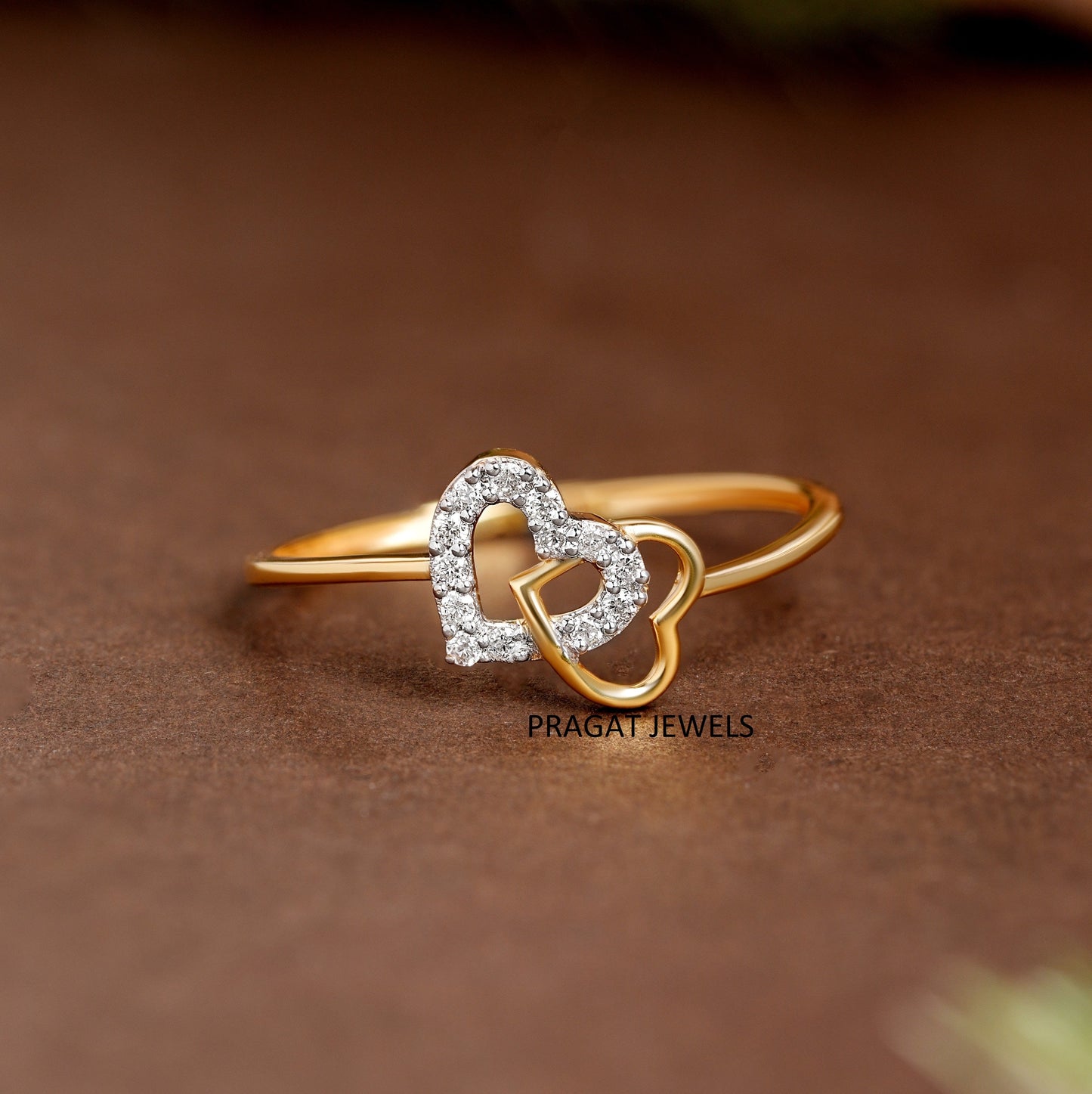 "14K Gold  Double Heart Ring | Dainty Promise Ring | Valentine's Day Gift for Her | Stackable Heart Jewelry"LR10641