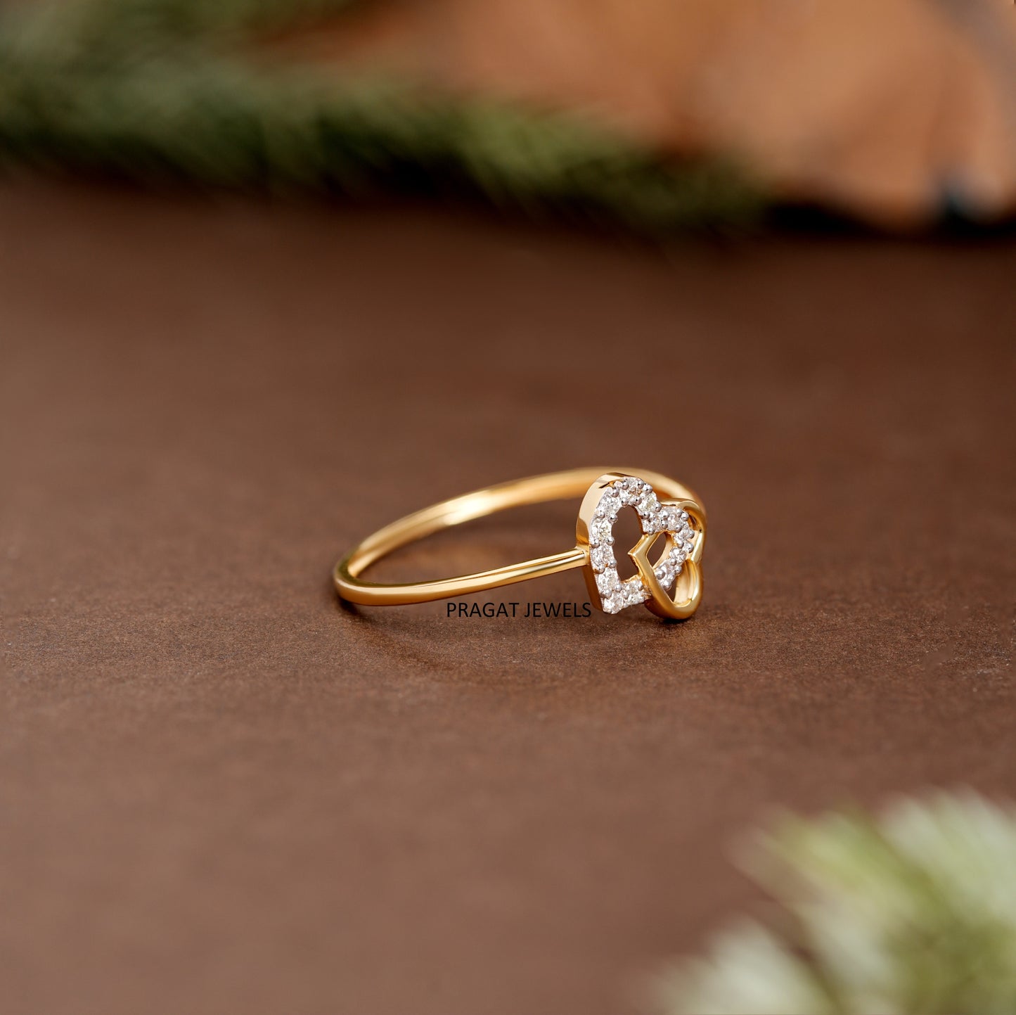 "14K Gold  Double Heart Ring | Dainty Promise Ring | Valentine's Day Gift for Her | Stackable Heart Jewelry"LR10641