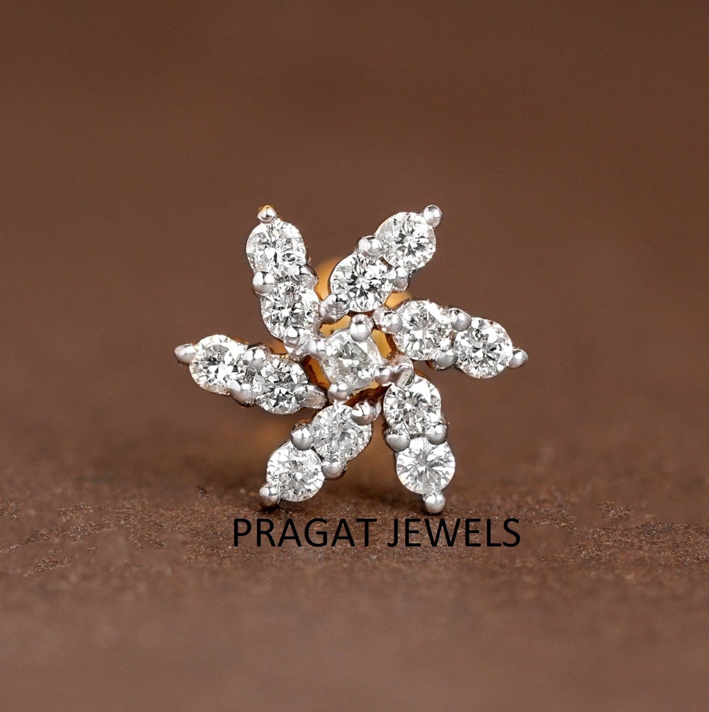 Natural Diamond Nose Pin/  Yellow Gold Wire Type Nose Pin/ Engagement Gif Anniversary Gift NP1131
