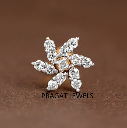 Natural Diamond Nose Pin/  Yellow Gold Wire Type Nose Pin/ Engagement Gif Anniversary Gift NP1131