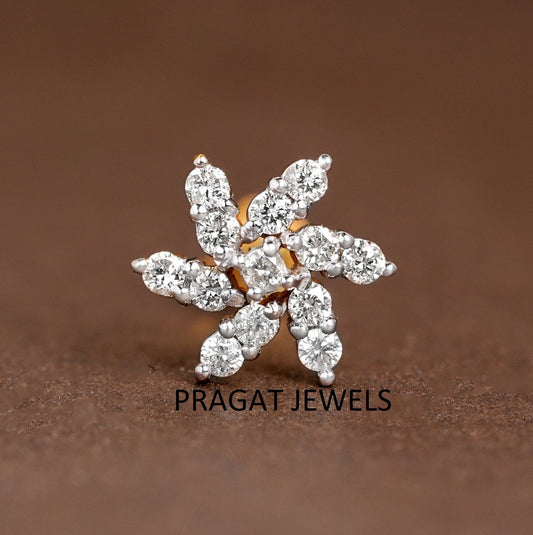 Natural Diamond Nose Pin/  Yellow Gold Wire Type Nose Pin/ Engagement Gif Anniversary Gift NP1131