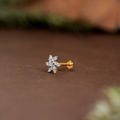 Natural Diamond Nose Pin/  Yellow Gold Wire Type Nose Pin/ Engagement Gif Anniversary Gift NP1131