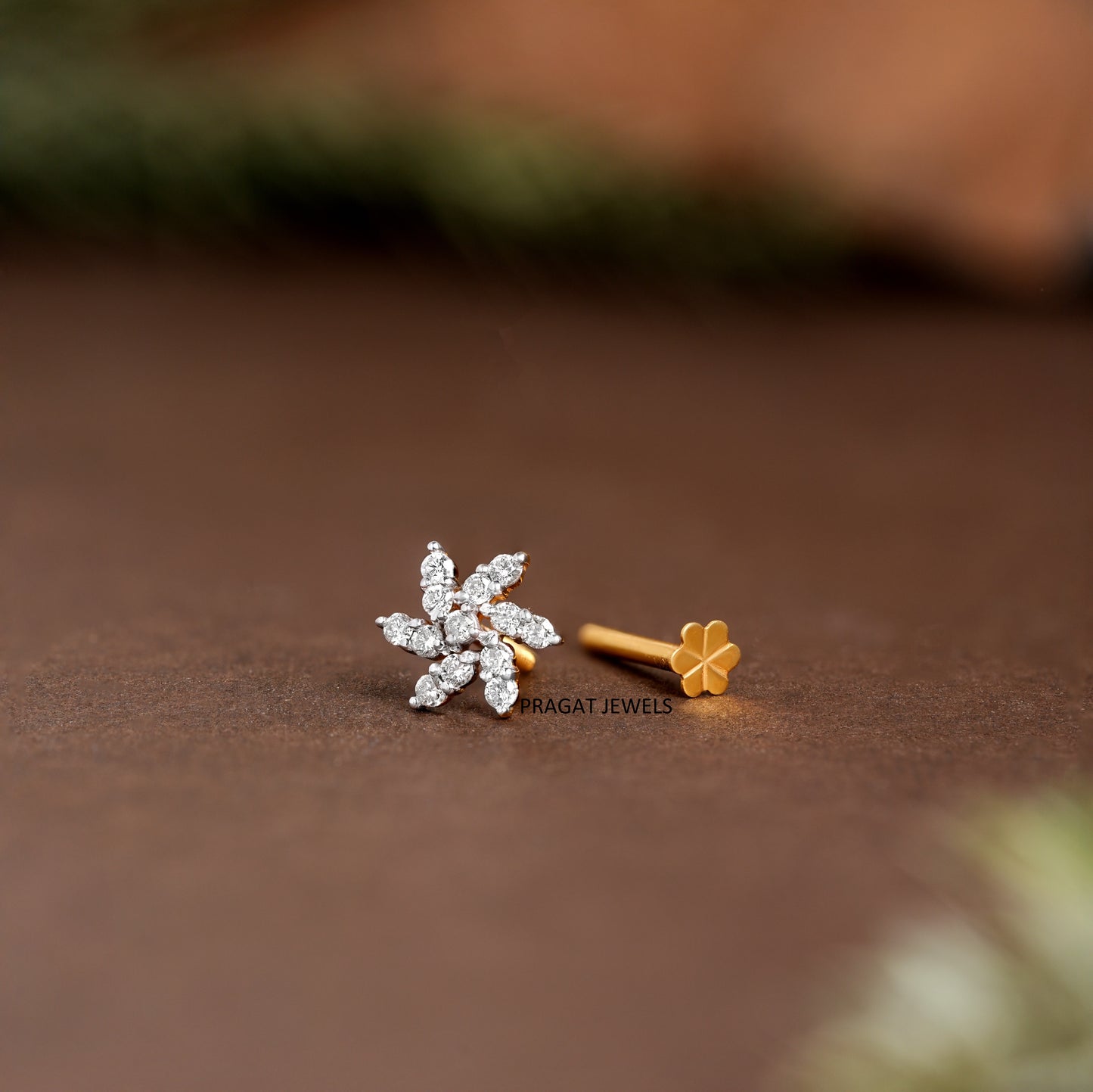 Natural Diamond Nose Pin/  Yellow Gold Wire Type Nose Pin/ Engagement Gif Anniversary Gift NP1131