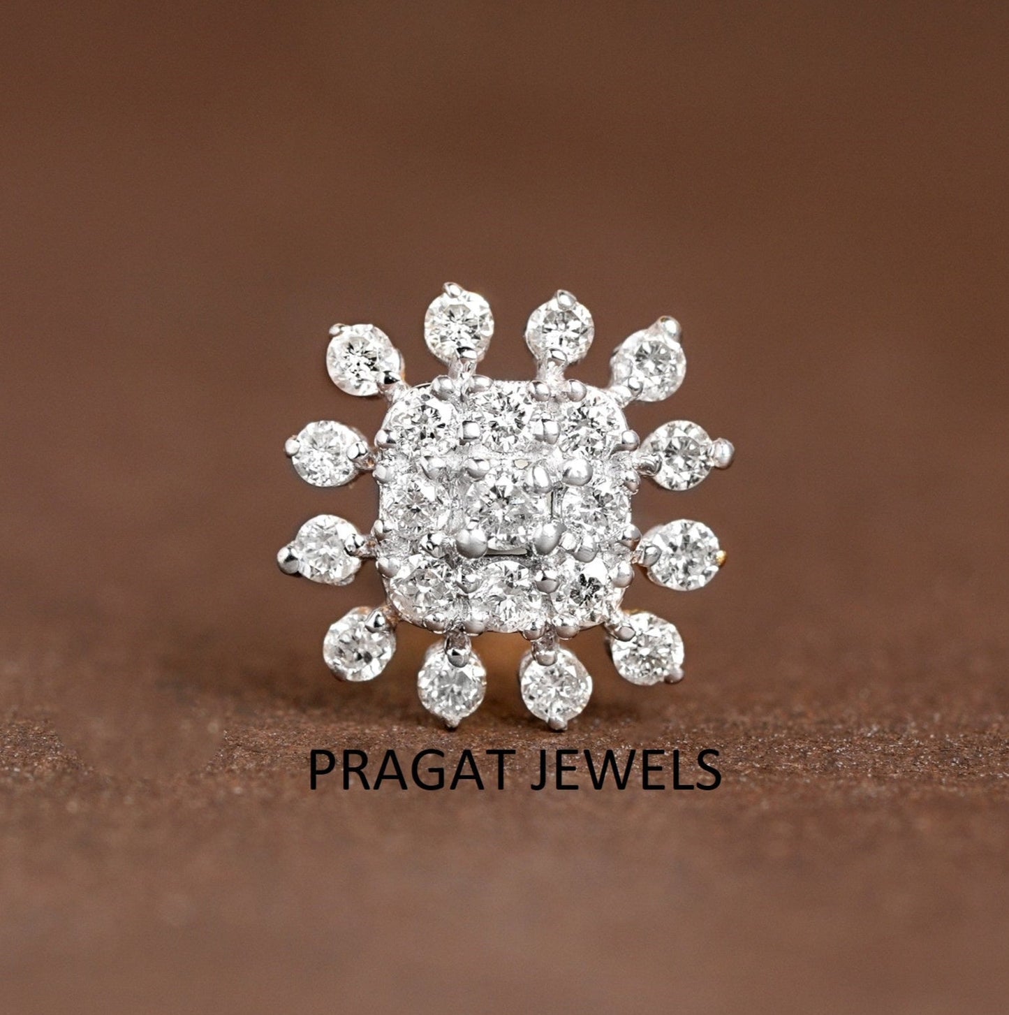 Natural Diamond Flower Stud for Nose Tragus Lobe Conch,  Gold Diamond Cluster nosepin NP0692