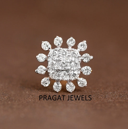 Natural Diamond Flower Stud for Nose Tragus Lobe Conch,  Gold Diamond Cluster nosepin NP0692