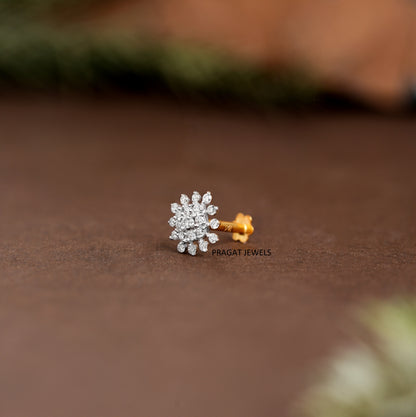 Natural Diamond Flower Stud for Nose Tragus Lobe Conch,  Gold Diamond Cluster nosepin NP0692