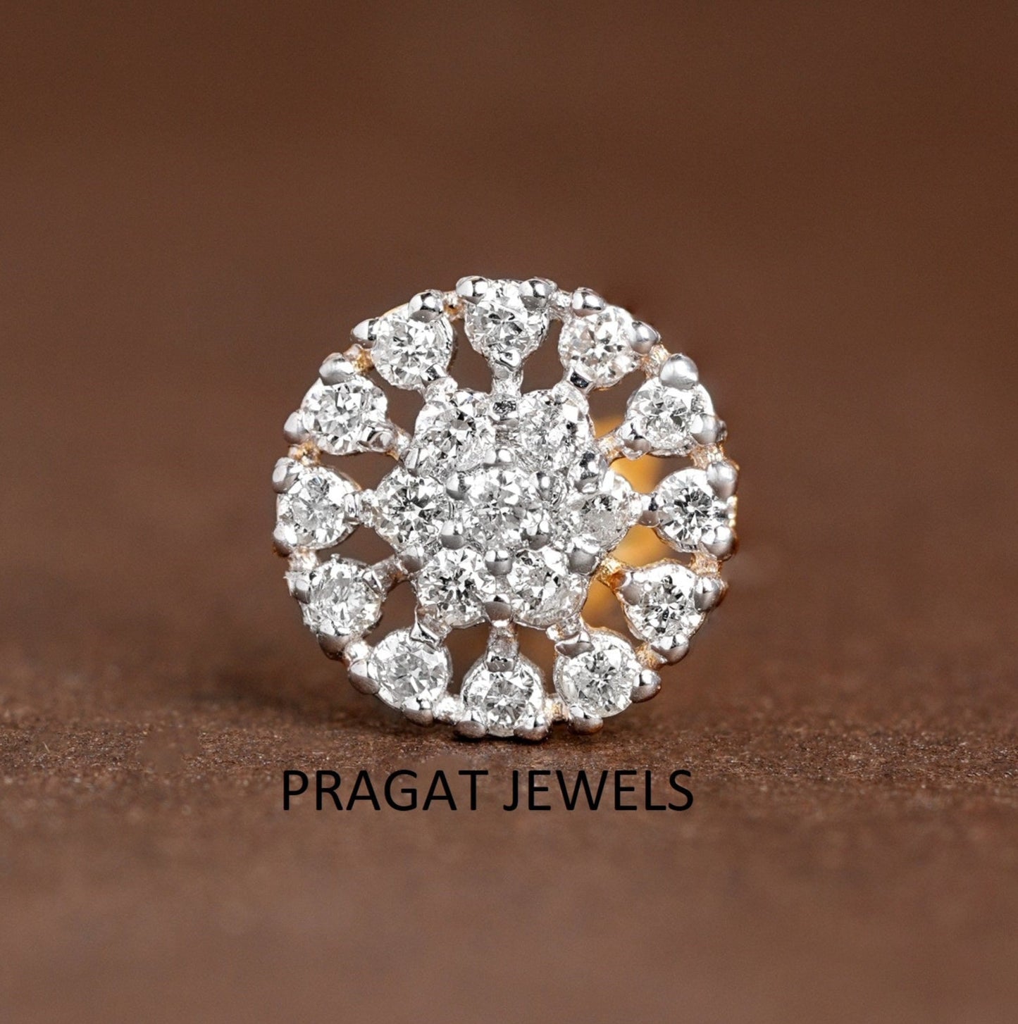 Gold Diamond Nose Pin | Round Cluster Diamond Nose Stud | Dainty Nose Jewelry for Women |NP0521