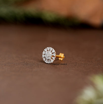 Gold Diamond Nose Pin | Round Cluster Diamond Nose Stud | Dainty Nose Jewelry for Women |NP0521