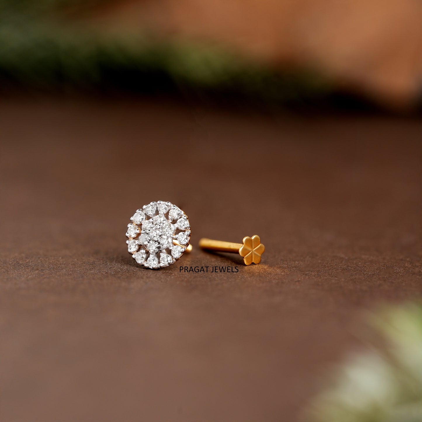Gold Diamond Nose Pin | Round Cluster Diamond Nose Stud | Dainty Nose Jewelry for Women |NP0521