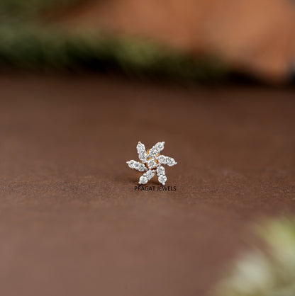 Natural Diamond Nose Pin/  Yellow Gold Wire Type Nose Pin/ Engagement Gif Anniversary Gift NP1131