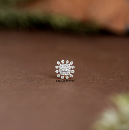 Natural Diamond Flower Stud for Nose Tragus Lobe Conch,  Gold Diamond Cluster nosepin NP0692