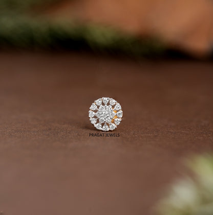 Gold Diamond Nose Pin | Round Cluster Diamond Nose Stud | Dainty Nose Jewelry for Women |NP0521