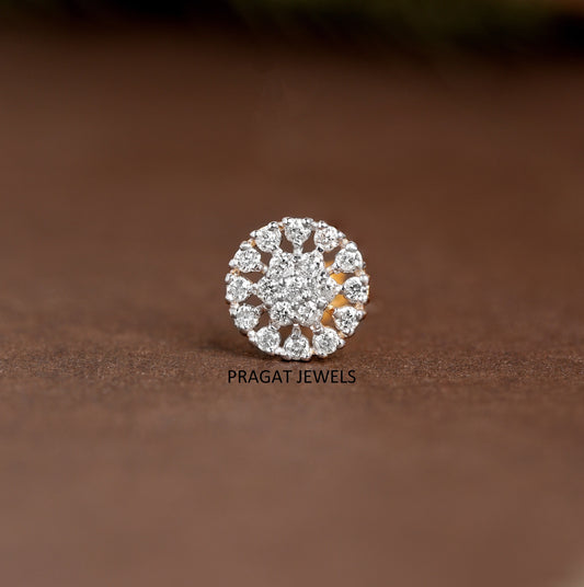 Gold Diamond Nose Pin | Round Cluster Diamond Nose Stud | Dainty Nose Jewelry for Women |NP0521