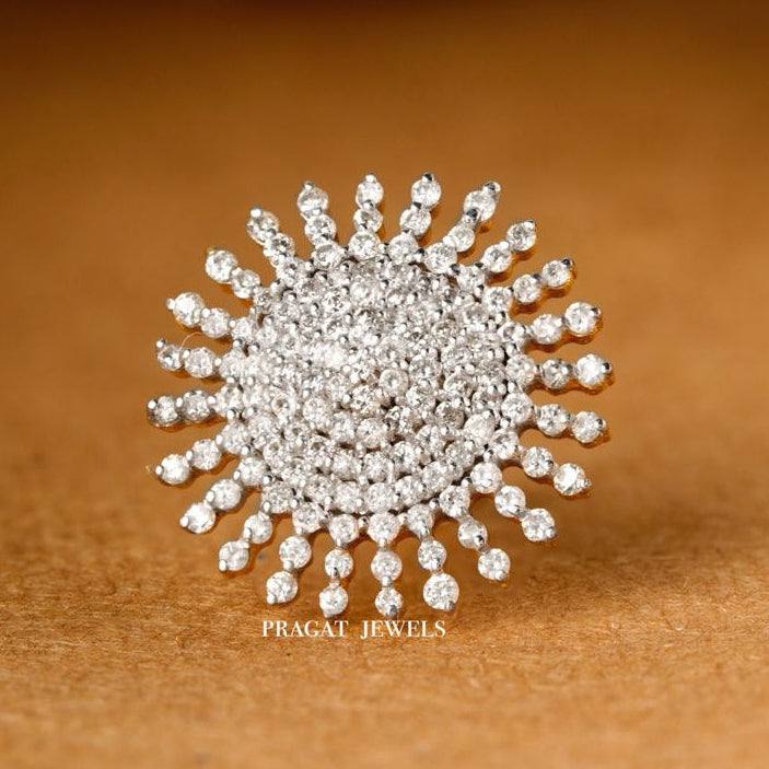 Diamonds Cluster Nosepin 18K Gold Indian Nose Stud Traditional Nose A precious Gift for The Percious One. - PRAGAT JEWELS