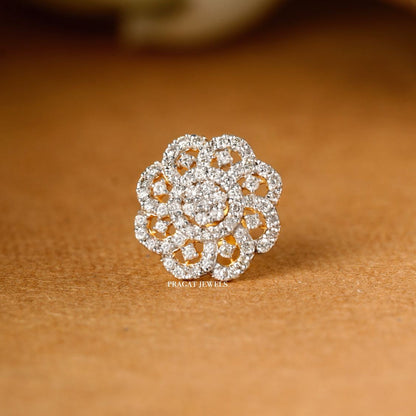 FLOWER NOSEPIN 18k Indian Nose Stud Traditional Nose Stud Indian Nose Ring Diamond Nose Piercing - PRAGAT JEWELS