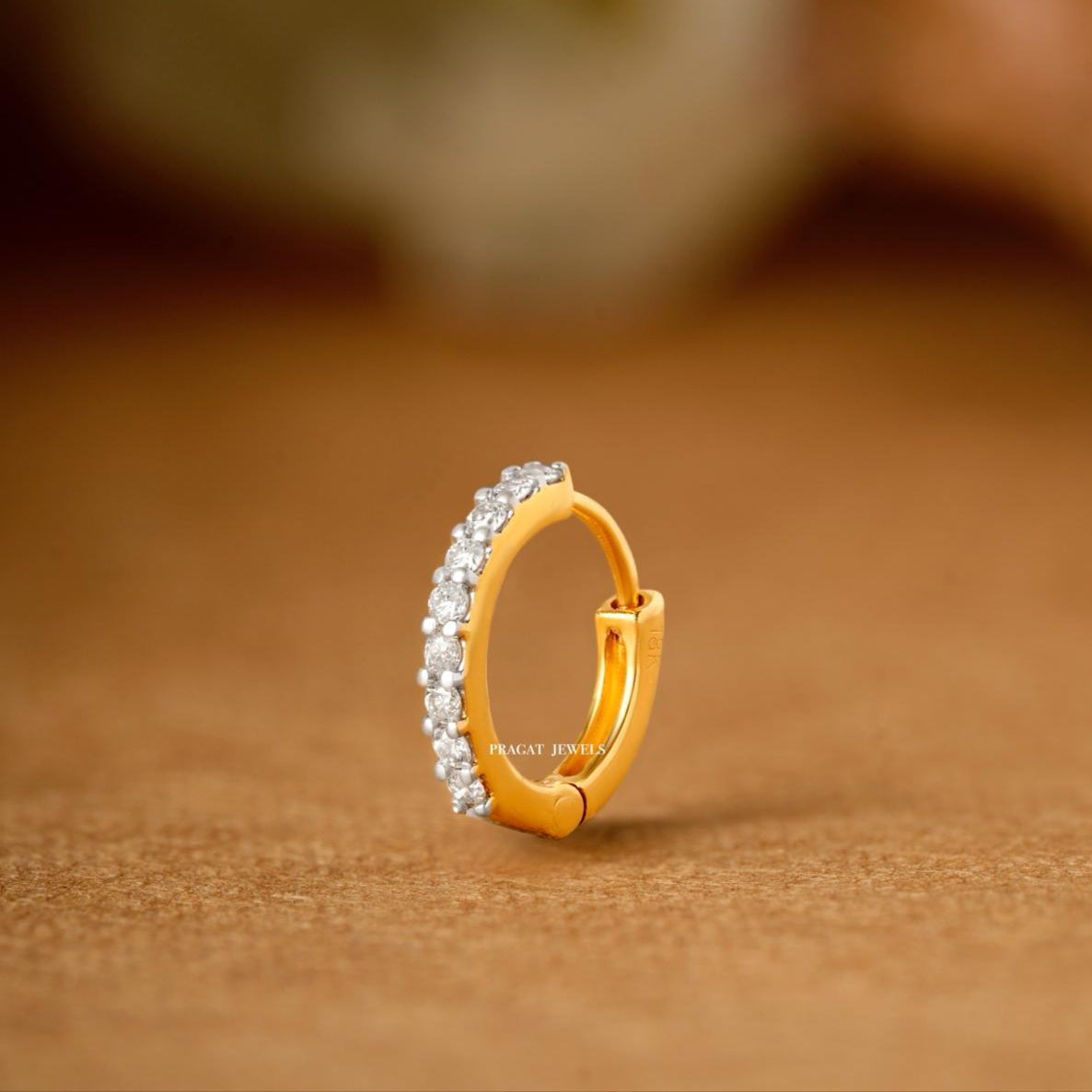 Brilliant Cut Diamond  18K Yellow Gold   Nose Ring,A Percious Gift for The Percious One. - PRAGAT JEWELS