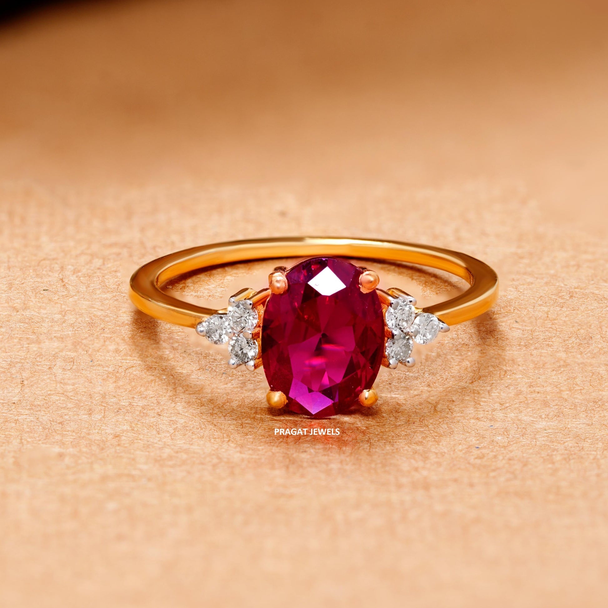 Pink Stone Solitaire Yellow Gold Brillant Cut Diamond Stud Ladie's Engagement Ring, Hand crafted with love - PRAGAT JEWELS