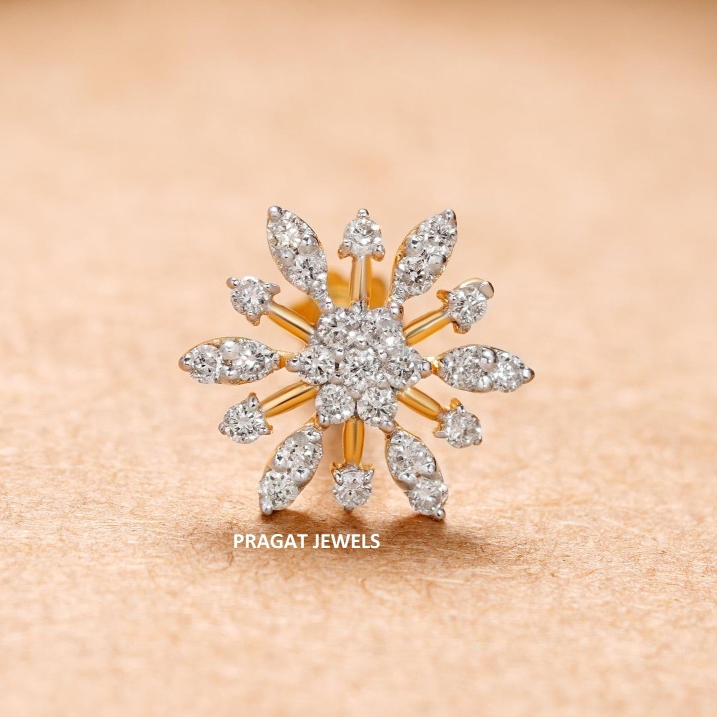 Traditional Nakfool Diamond Nosepin Solitaire Yellow Gold Brillant Cut Diamond Hand crafted with love - PRAGAT JEWELS